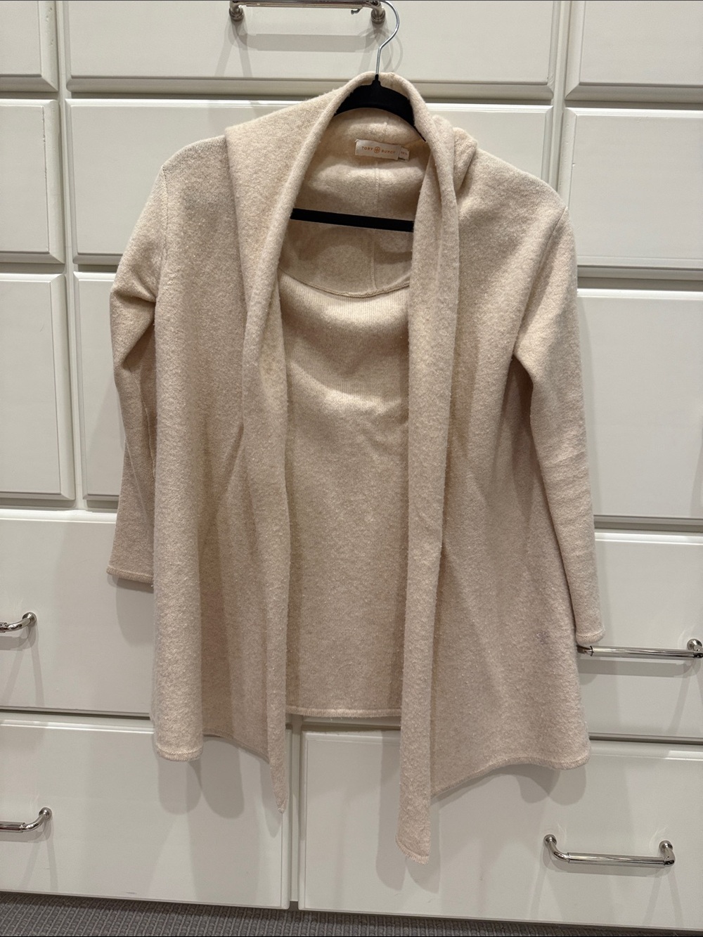 Tory Burch Open-Front Cardigan in Light Cream